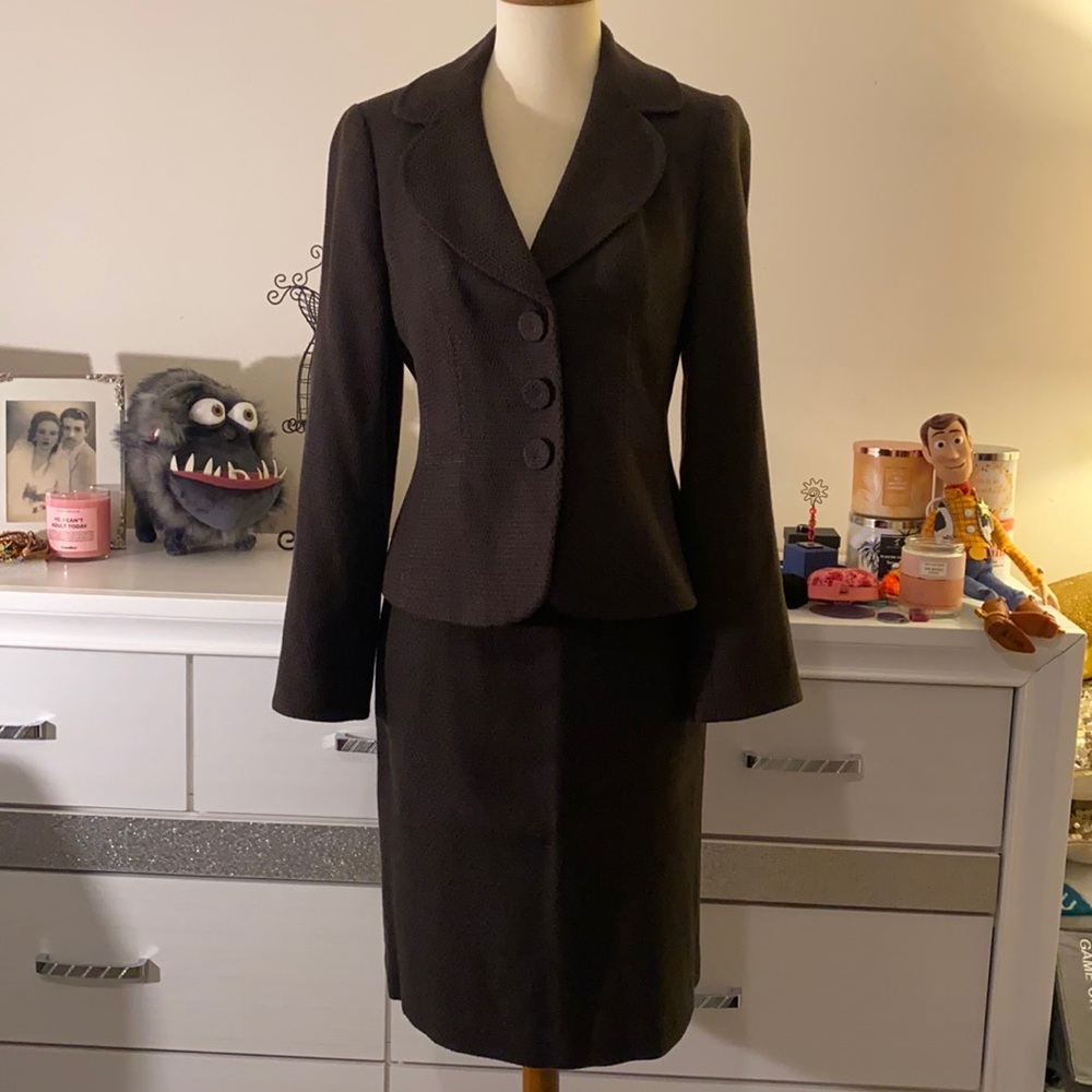 👠ANN TAYLOR PETITES BROWN POWER SUIT 2P👠